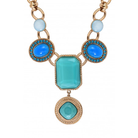 Colourful rhinestone cabochons breastplate necklace I turquoise