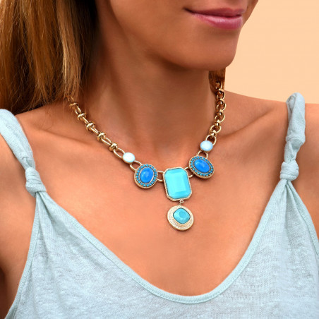 Colourful rhinestone cabochons breastplate necklace I turquoise91022