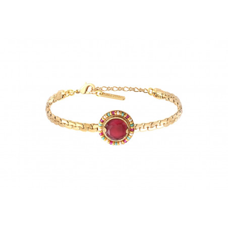 Glamorous coloured cabochon adjustable slim bracelet - pink