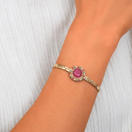 Glamorous coloured cabochon adjustable slim bracelet - pink91292