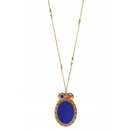 Collier pendentif réglable fantaisie lapis lazuli reconstitué I bleu