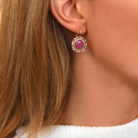 Glamorous bead sleeper earrings l pink91360