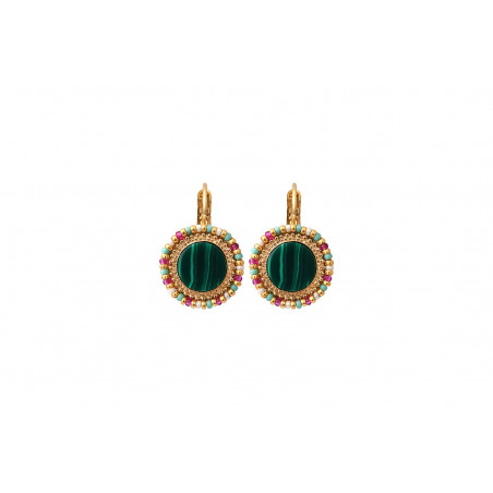 Feminine bead sleeper earrings - green