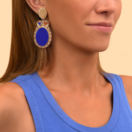 Boucles d'oreilles clips féminines perles I bleu91376