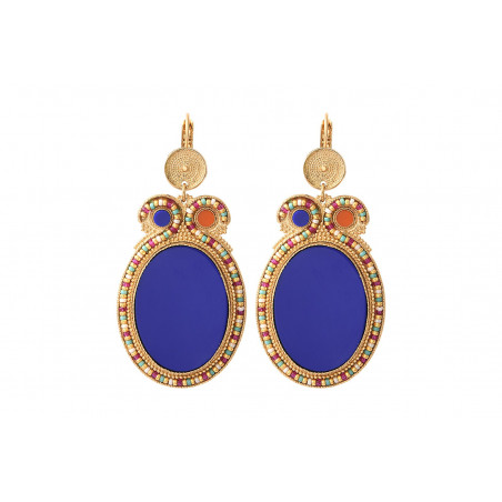 Feminine bead sleeper earrings - blue 