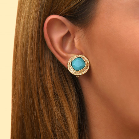 Boucles d'oreilles clips tendance cabochon - turquoise91456