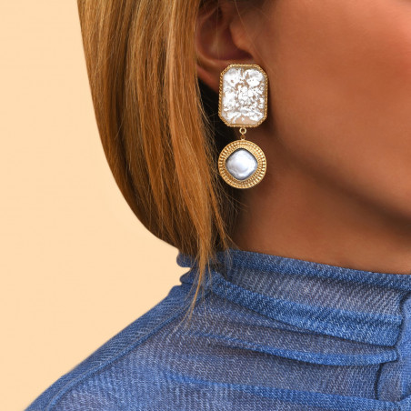 Sophisticated cabochon clip-on earrings l white91474