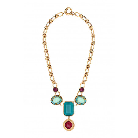 Collier plastron chic cabochons strass I vert