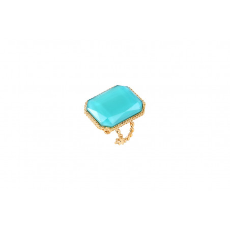 Emerald-cut cabochon adjustable ring l turquoise