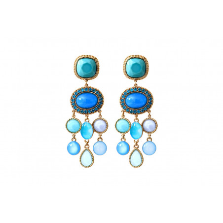 Boucles d'oreilles pendantes cristaux cabochons - turquoise