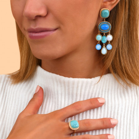 Boucles d'oreilles pendantes cristaux cabochons - turquoise91605