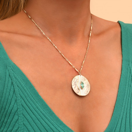 Festive crystal hammered metal sautoir necklace I turquoise91684