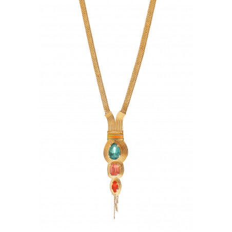 Glamorous metallic threads crystal long necklace | multicoloured