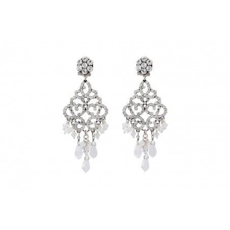 Romantic prestige crystal butterfly fastening earrings - silver