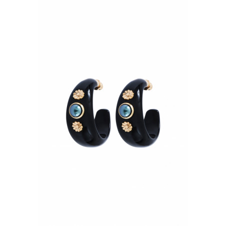Chic resin cabochon hoop earrings - black