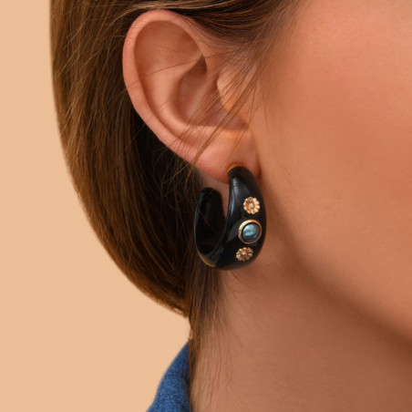 Chic resin cabochon hoop earrings | black91841