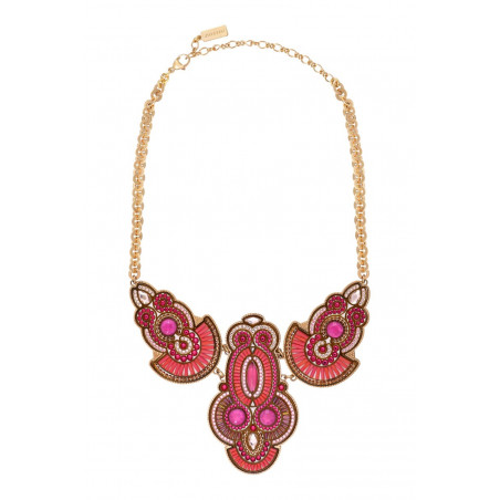 Feminine breastplate necklace with Prestige crystals and Japanese seed beads - fuchsia