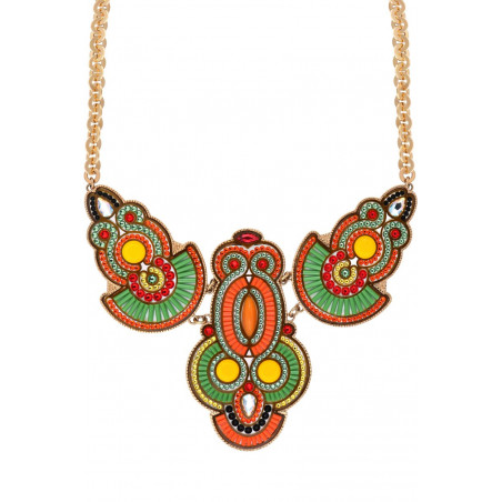 Colourful breastplate necklace with Prestige crystals and Japanese seed beads - green92425