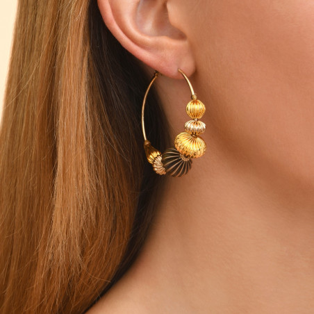 Gold gadrooned bead hoop earrings - multi gold92432