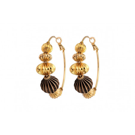 Gold gadrooned bead hoop earrings - multi gold