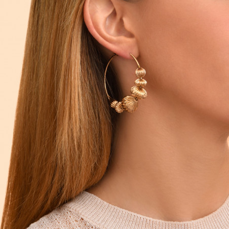 Feminine gadrooned bead hoop earrings - gold92434