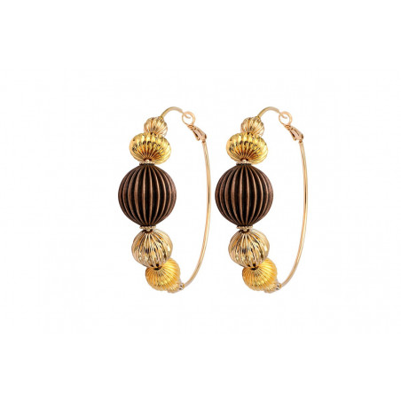 Feminine gadrooned bead hoop earrings - multi gold