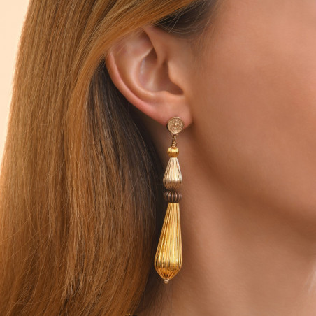 Boucles d'oreilles percées pendantes perles godron - multi or92444