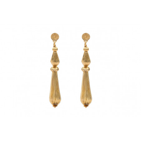 Long gadrooned bead stud earrings - gold