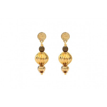 Feminine gadrooned bead stud earrings - multi gold