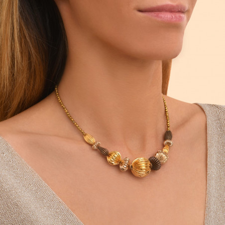 Women's short necklace with gadrooned beads - multi gold92454