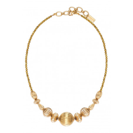 Feminine high fashion gadrooned bead short necklace - multi gold