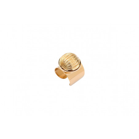 Large feminine gadrooned bead adjustable ring - gold-plated