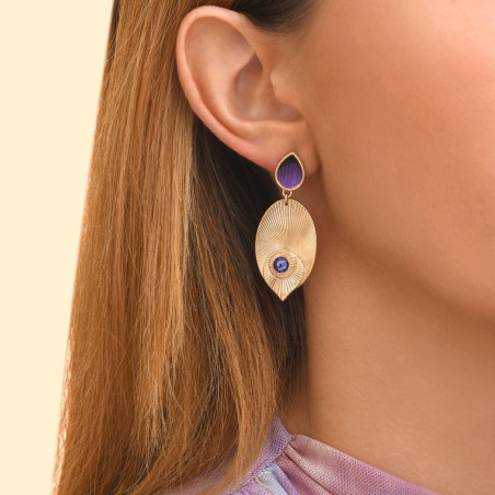 Feminine feather Prestige crystal stud earrings - purple92486