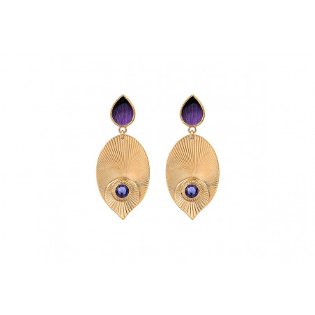 Boucles d'oreilles percées plumes cristaux Prestige - violet