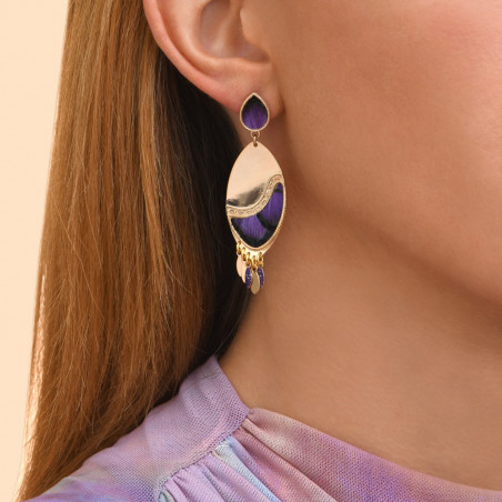 Elegant feather enamelled resin stud earrings - purple92492