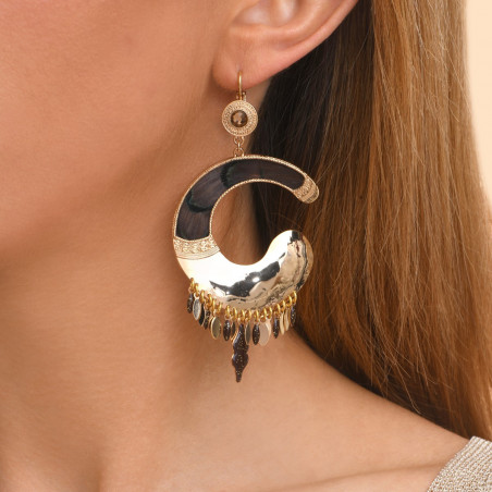 Feminine feather enamelled resin sleeper earrings - brown92496