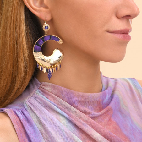 Colourful feather enamelled resin sleeper earrings - purple92498