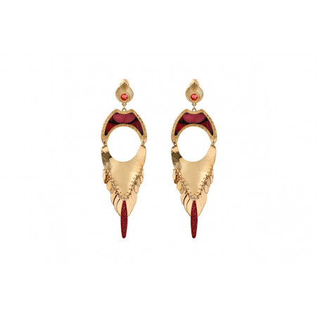 Boucles d'oreilles clips plumes cristaux Prestige - rouge