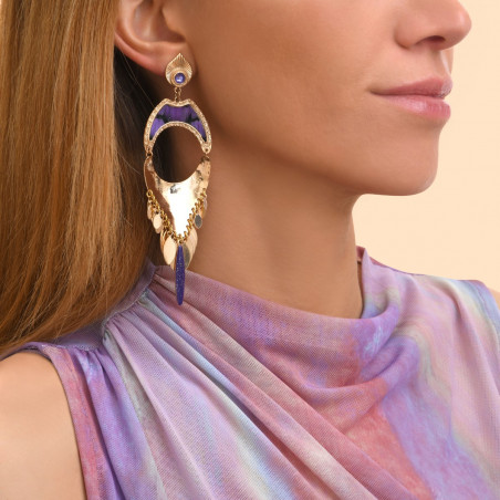 Boucles d'oreilles clips plumes cristaux Prestige - violet92504