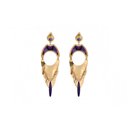 Boucles d'oreilles clips plumes cristaux Prestige - violet