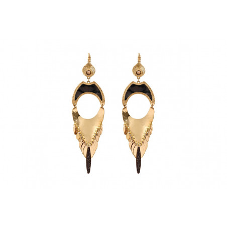 Sophisticated feather Prestige crystal clip-on earrings - brown
