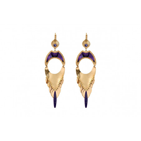Boucles d'oreilles dormeuses plumes cristaux Prestige - violet
