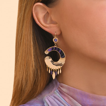 Modern feather enamelled resin sleeper earrings - purple92516