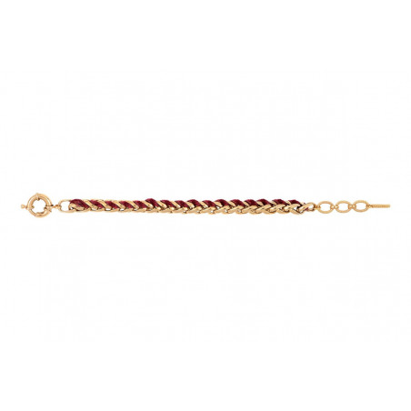 Glamorous velvet and gold-plated metal adjustable chain bracelet - red92643
