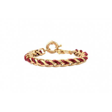Bracelet chaîne réglable velours et métal doré - rouge