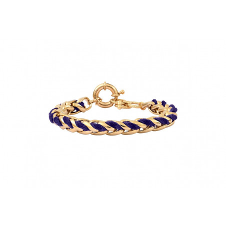 Bracelet chaîne réglable velours et métal doré - violet