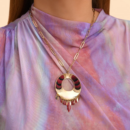 Feather enamelled resin adjustable pendant necklace - red92654
