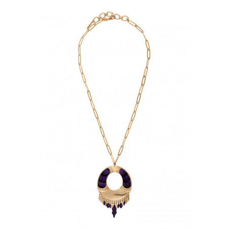 Collier pendentif rond réglable plumes - violet92659