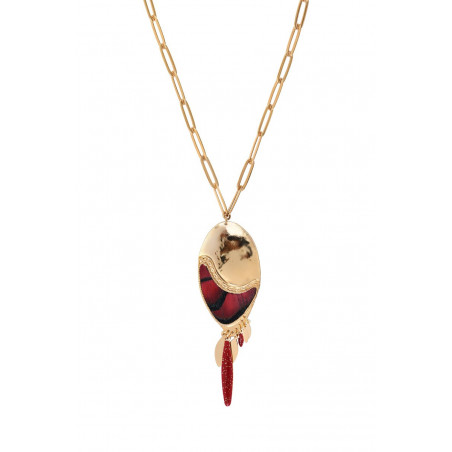 Glamorous feather enamelled resin adjustable pendant necklace - red