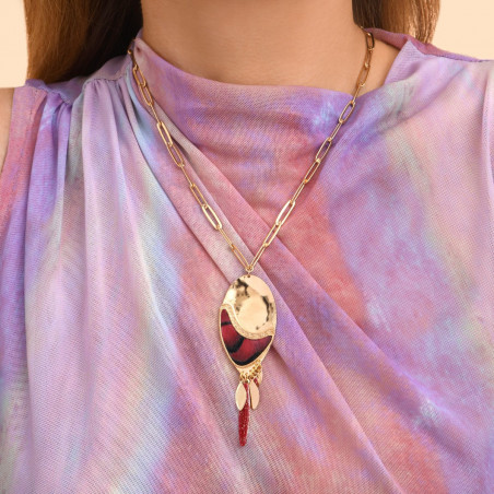 Glamorous feather enamelled resin adjustable pendant necklace - red92663